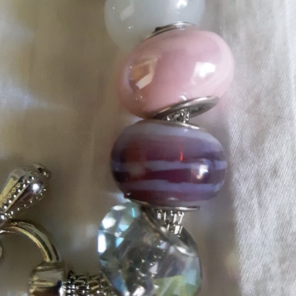 Glass Blue Purple Slider Bead Bracelet - Picture 2 of 9